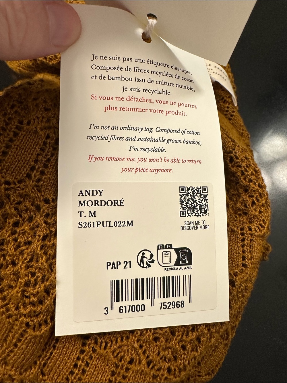 Sezane Mustard Textured V-Neck Short Sleeve Sweater - Picture 5 of 5